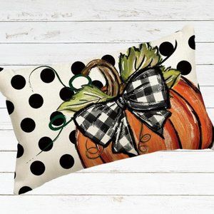 Pumpkin Decorative Pillow Cover Thanksgiving Farmhouse Cottage Fall Decor Plaid